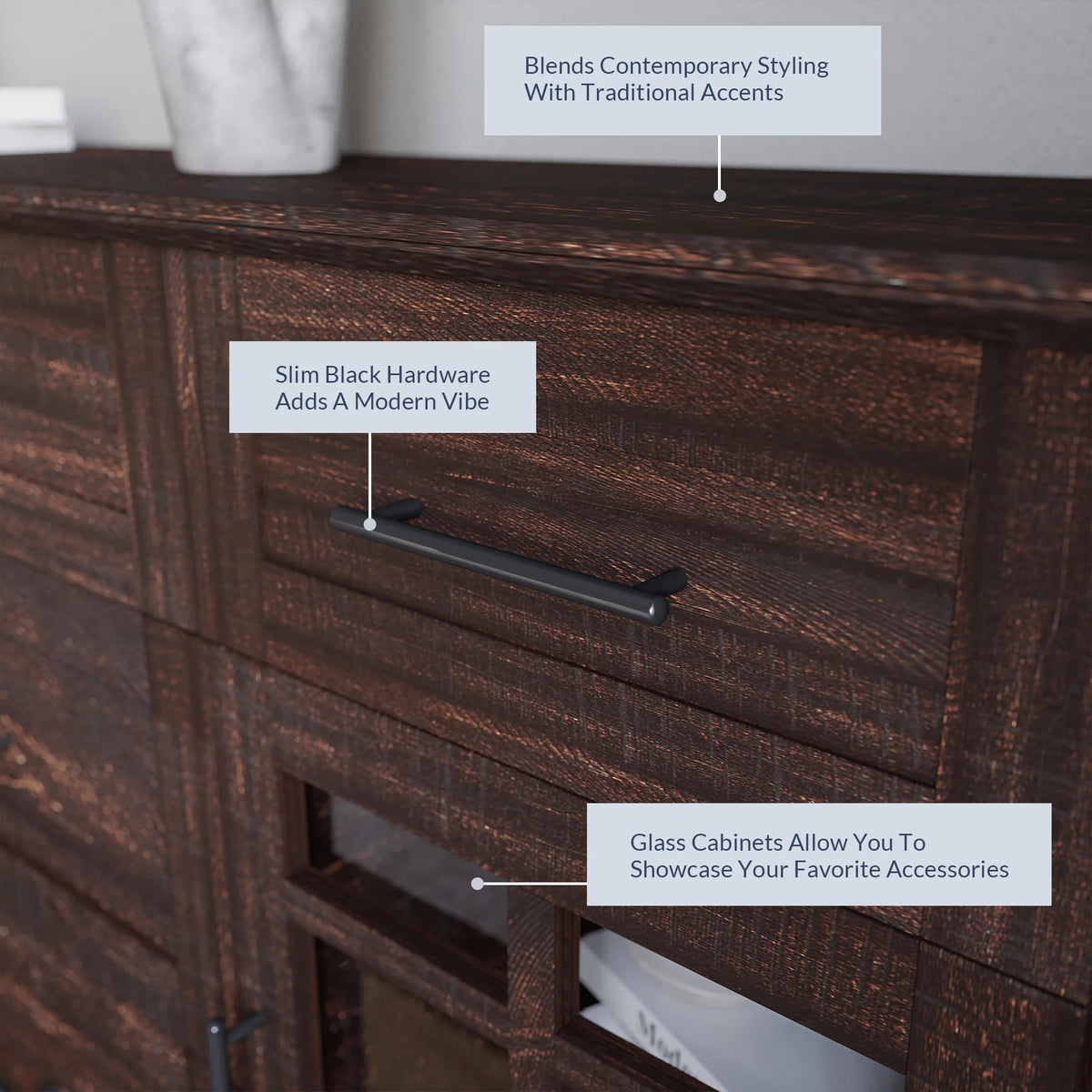 Espresso Sideboard Buffet Console Table with Drawers and Adjustable Shelves X13710