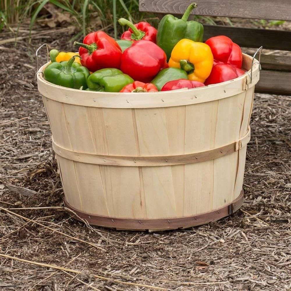 Handcrafted Poplar Wood Bushel Baskets with Wire Handles, Set of 4 H220027