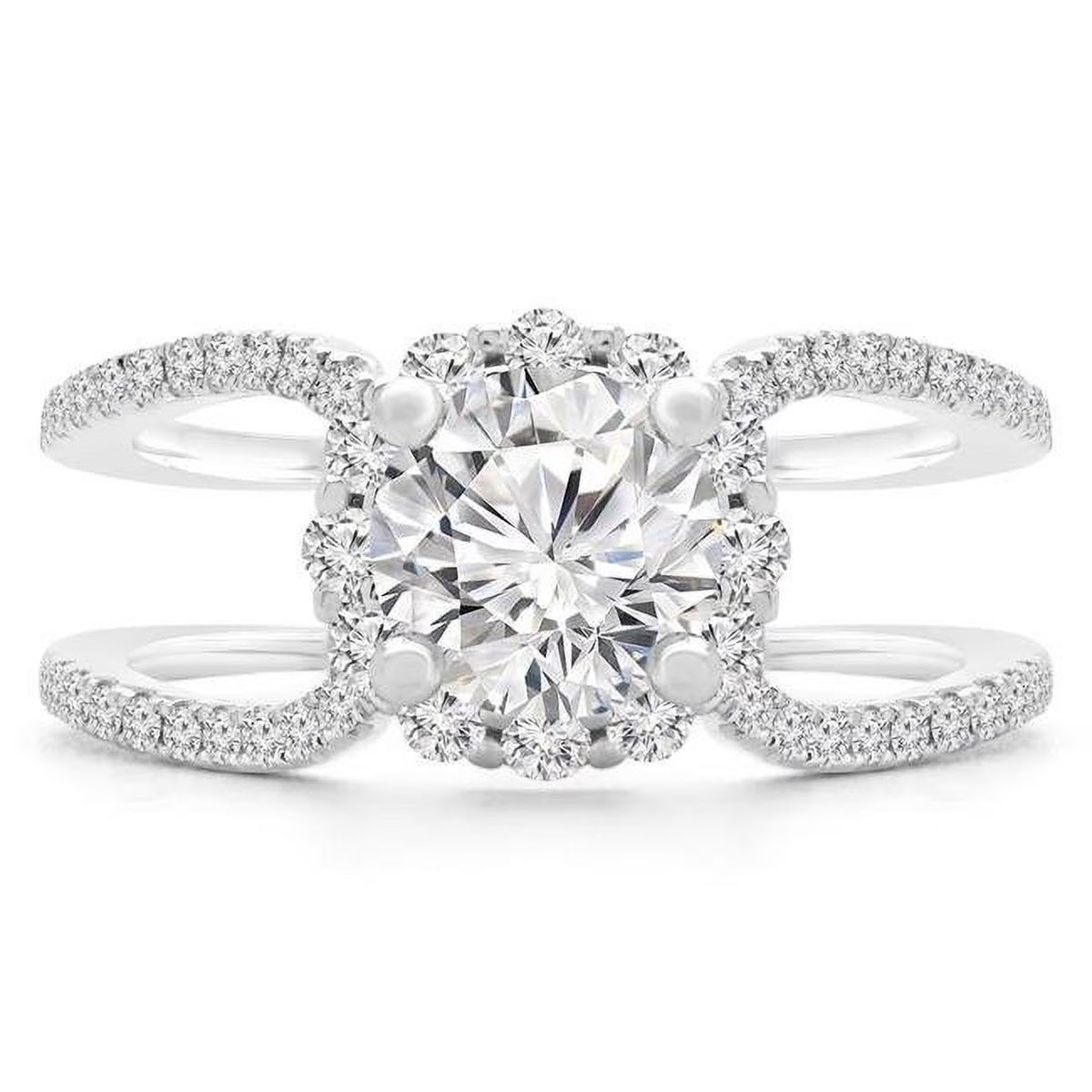18K White Gold Round Diamond Halo Engagement Ring P126