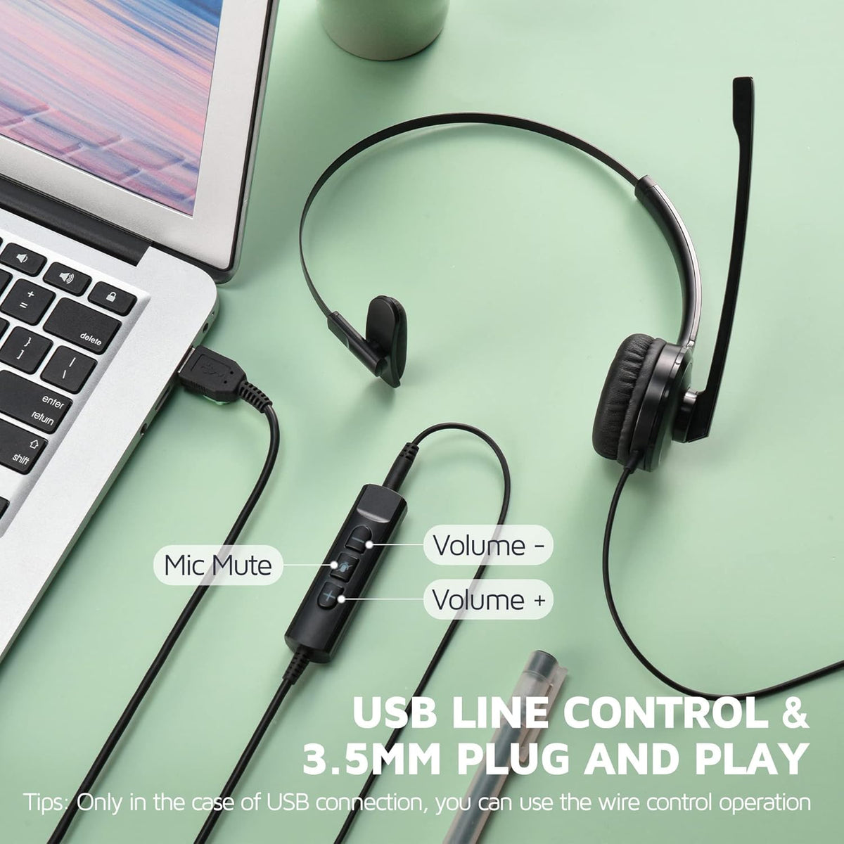 USB Headset with Microphone, Noise Cancelling Mic, On-Ear, Pack of 2 V476476