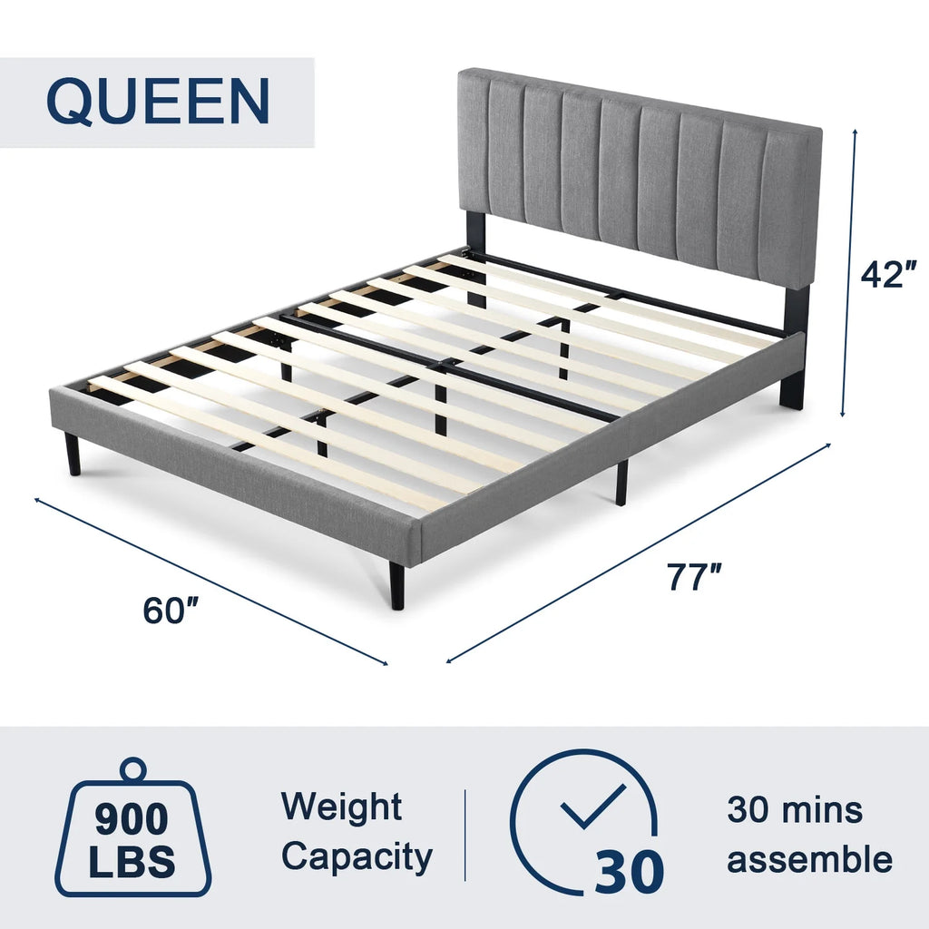 Queen Upholstered Platform Bed Frame Light Gray F126246