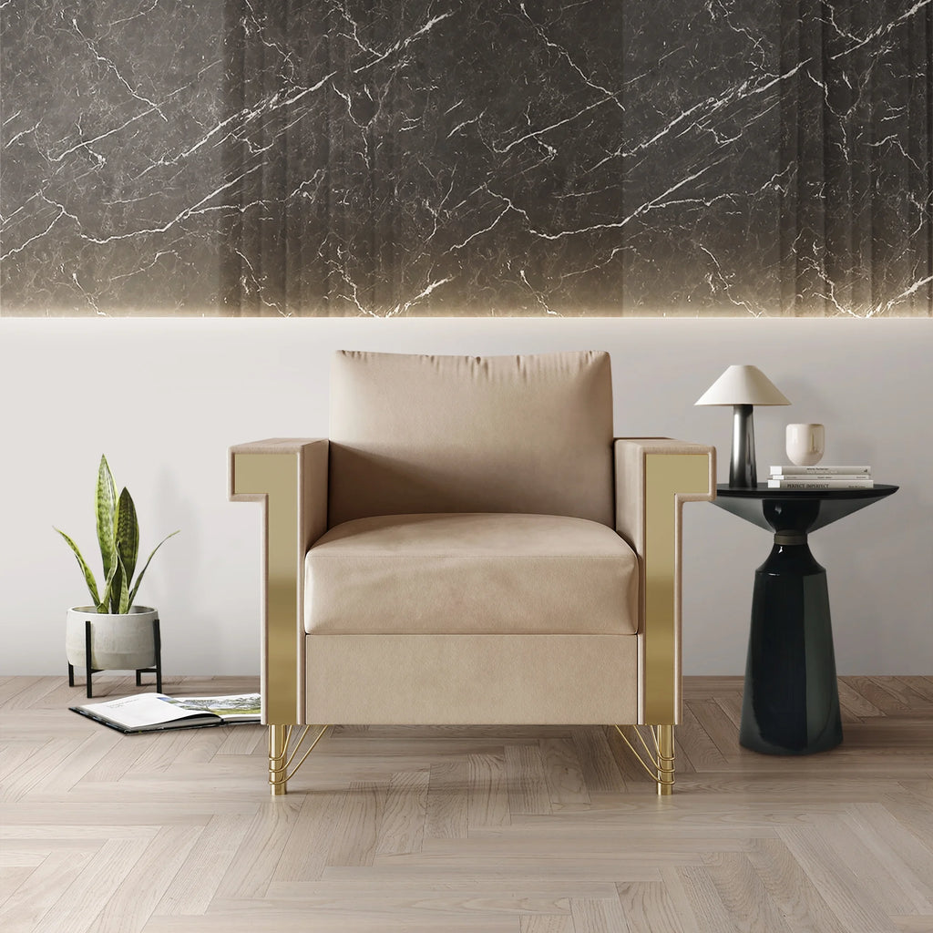 Beige Velvet Upholstered Armchair Y624
