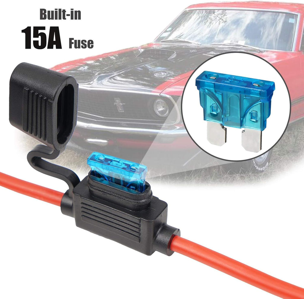 SAE Battery Connector 10AWG to Ring Terminal Harness with 15Amps Fuse 2 Pin Quick Disconnect 2FT Extension Cable W4967
