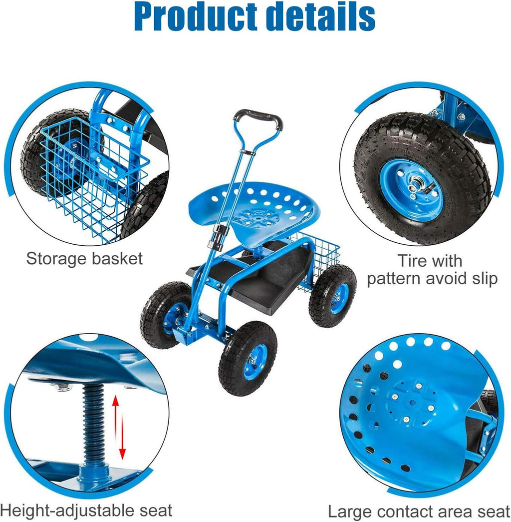 Heavy Duty Rolling Garden Cart with Extendable Steer Handle E912