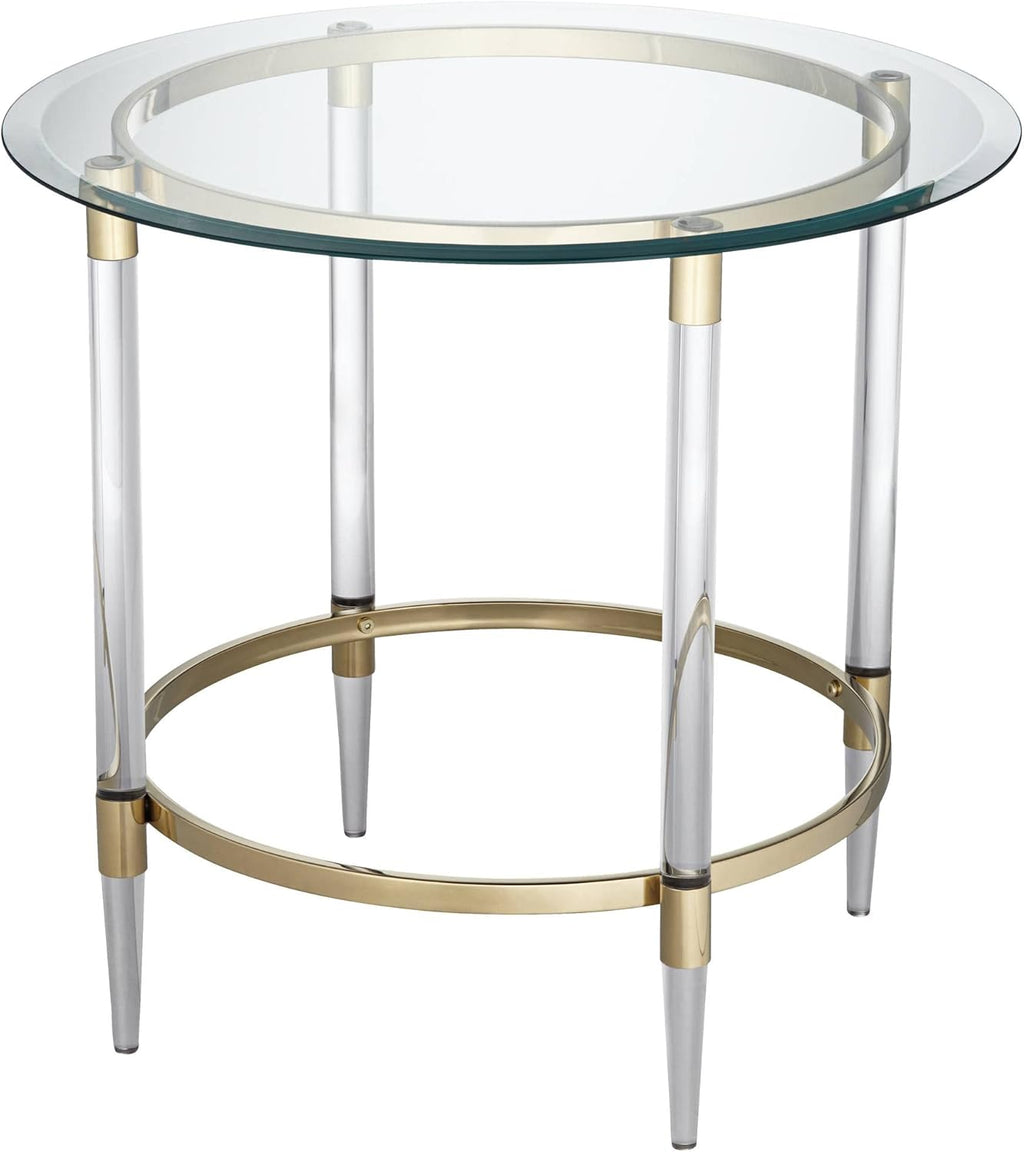 Clear Glass Round Side Table with Gold Rings B809