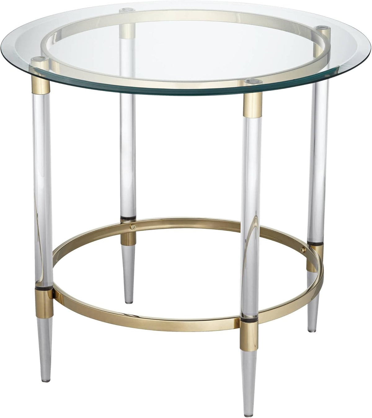 Clear Glass Round Side Table with Gold Rings B809