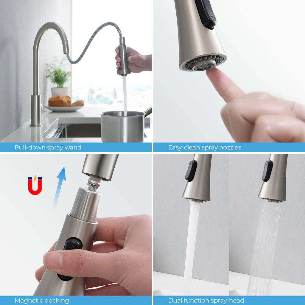 Chrome Pull Out Single Level Kitchen Faucet with Sprayer and Soap Dispenser F4931
