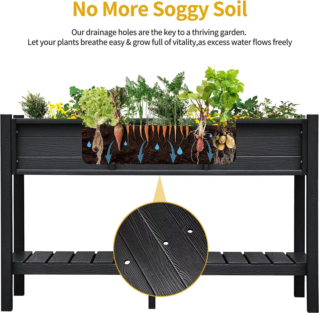 Black Elevated Raised Garden Bed Planter Box with Legs & Shelf Y6575