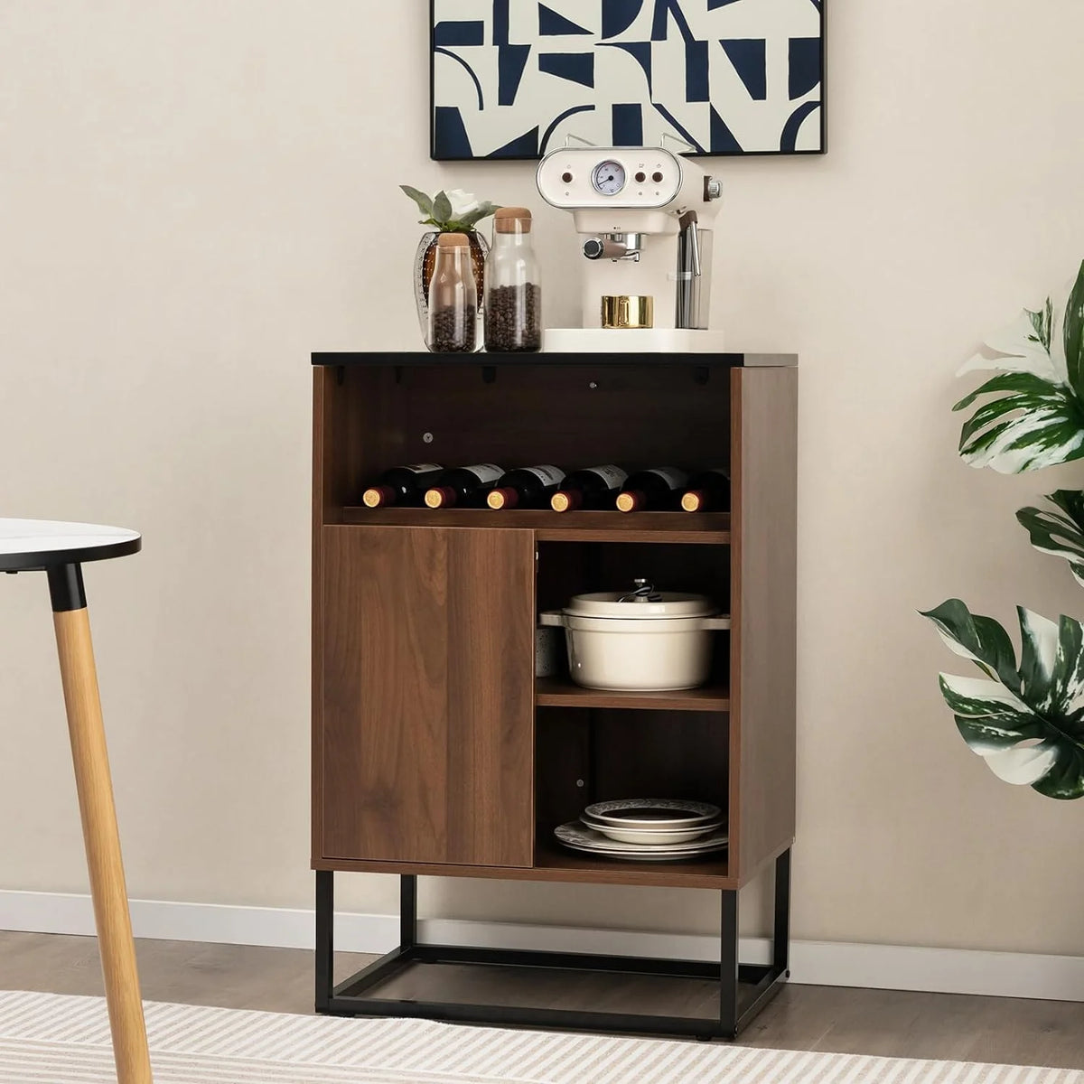 Wine Cabinet Sideboard Buffet with Tempered Glass Top Sliding Door P9760
