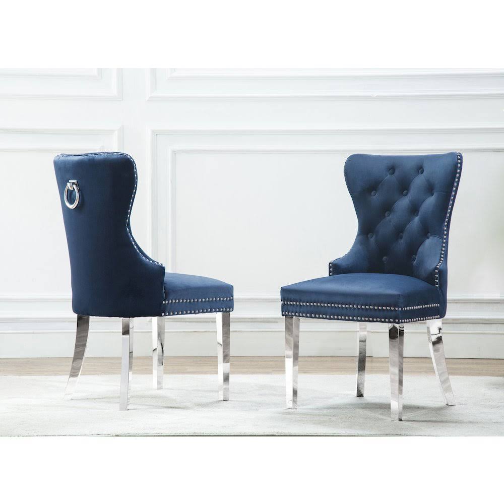 Navy Blue Button Tufted Dining Side Chair Set of 2 B1460