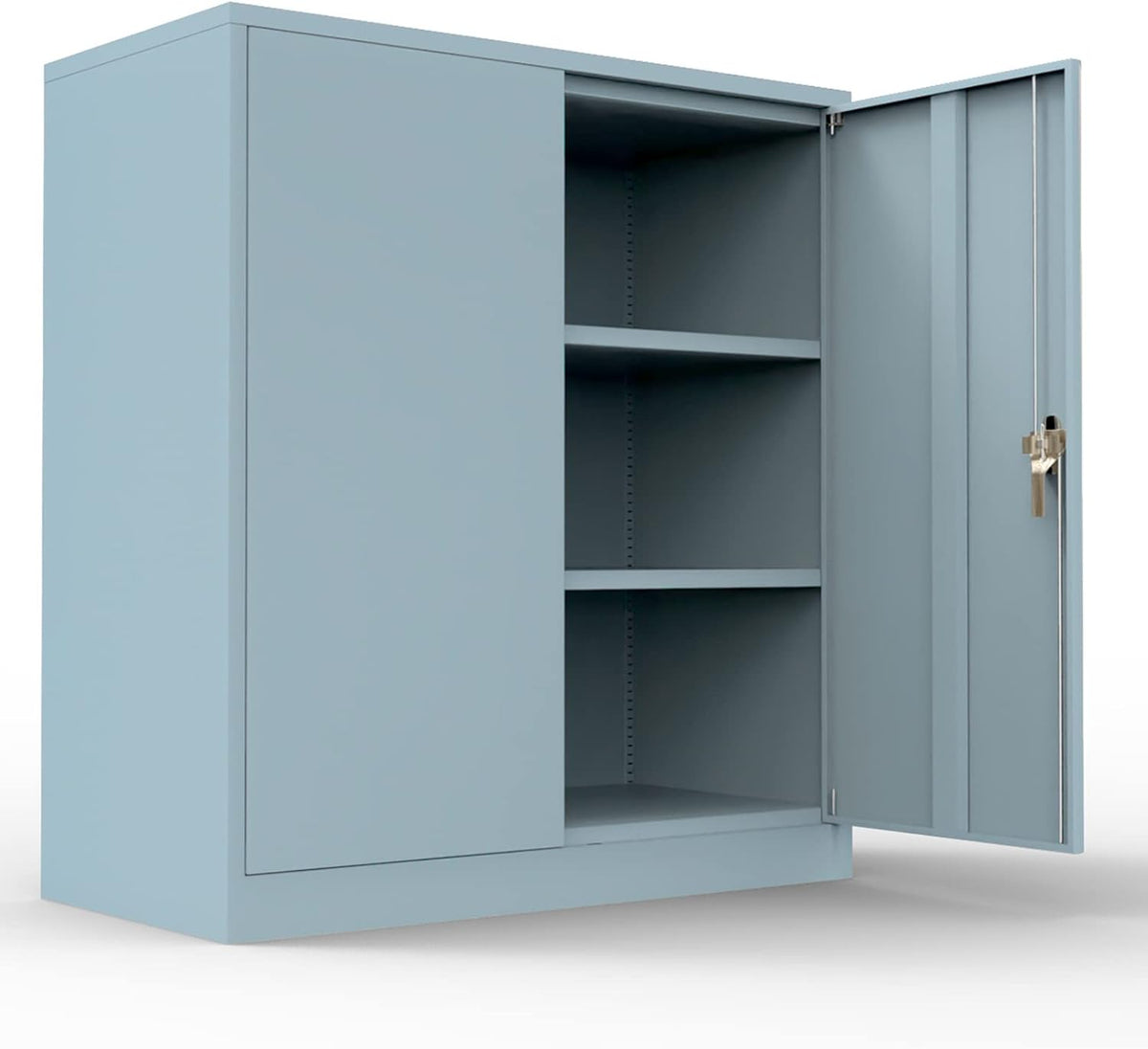 Gray Metal Lockable Storage Cabinet with 2 Adjustable Shelves F51716