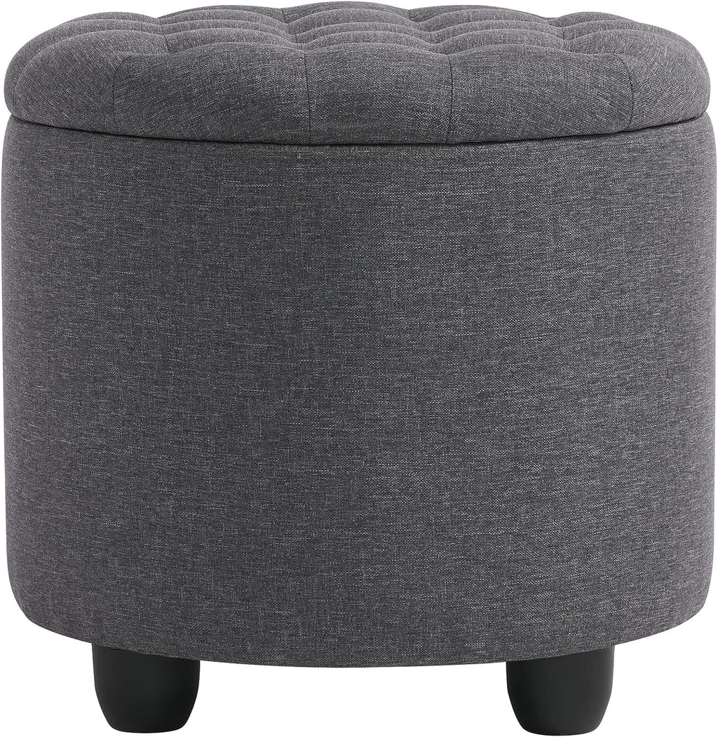 19" Round Storage Ottoman with Cover Lid Tufted PU Leather Fabric Ottoman Z588186