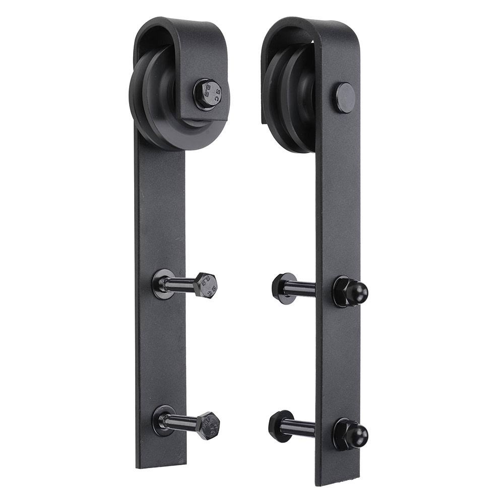 6 ft Carbon Steel Sliding Barn Door Hardware Kit Track Rail Roller Set Black L907074