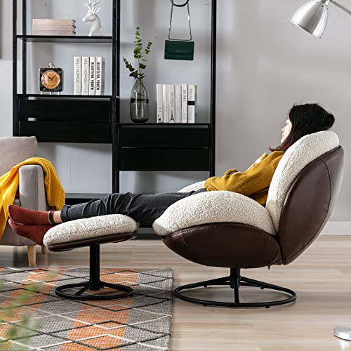 White Swivel Accent Chair with Ottoman A48863