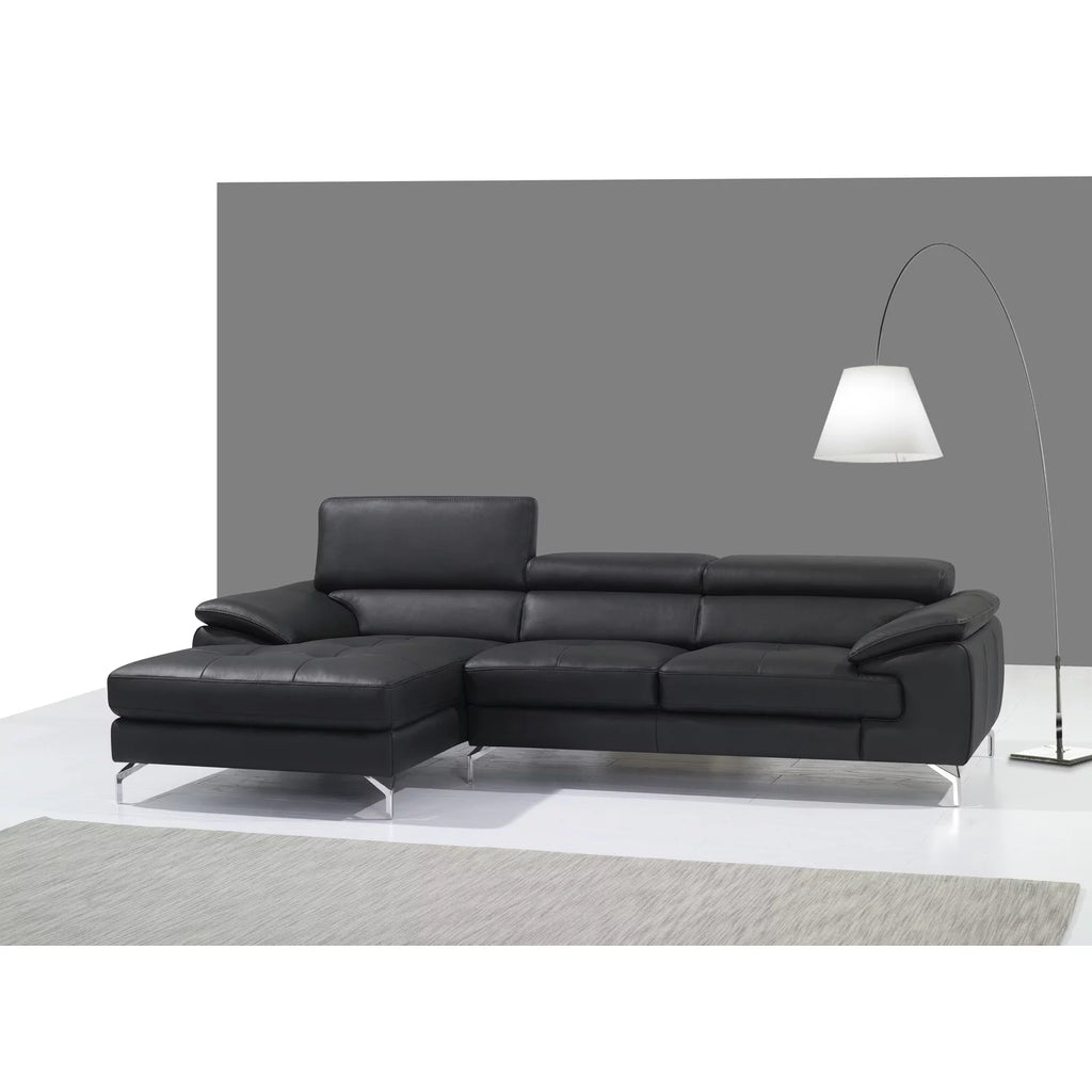 Black Italian Leather Left Facing Chaise Mini Sectional B2751