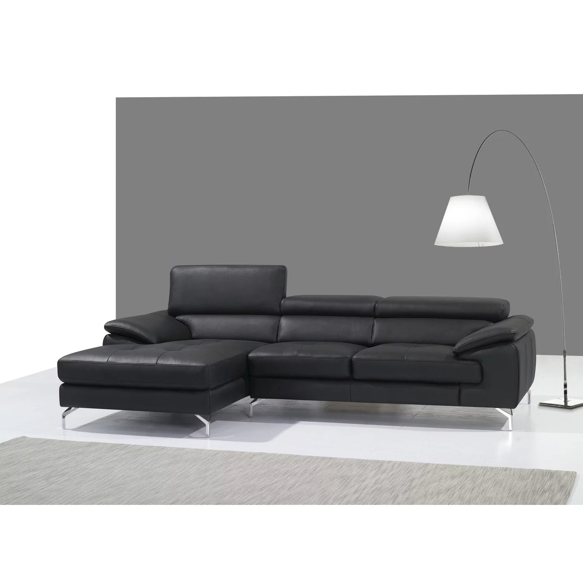 Black Italian Leather Left Facing Chaise Mini Sectional B2751