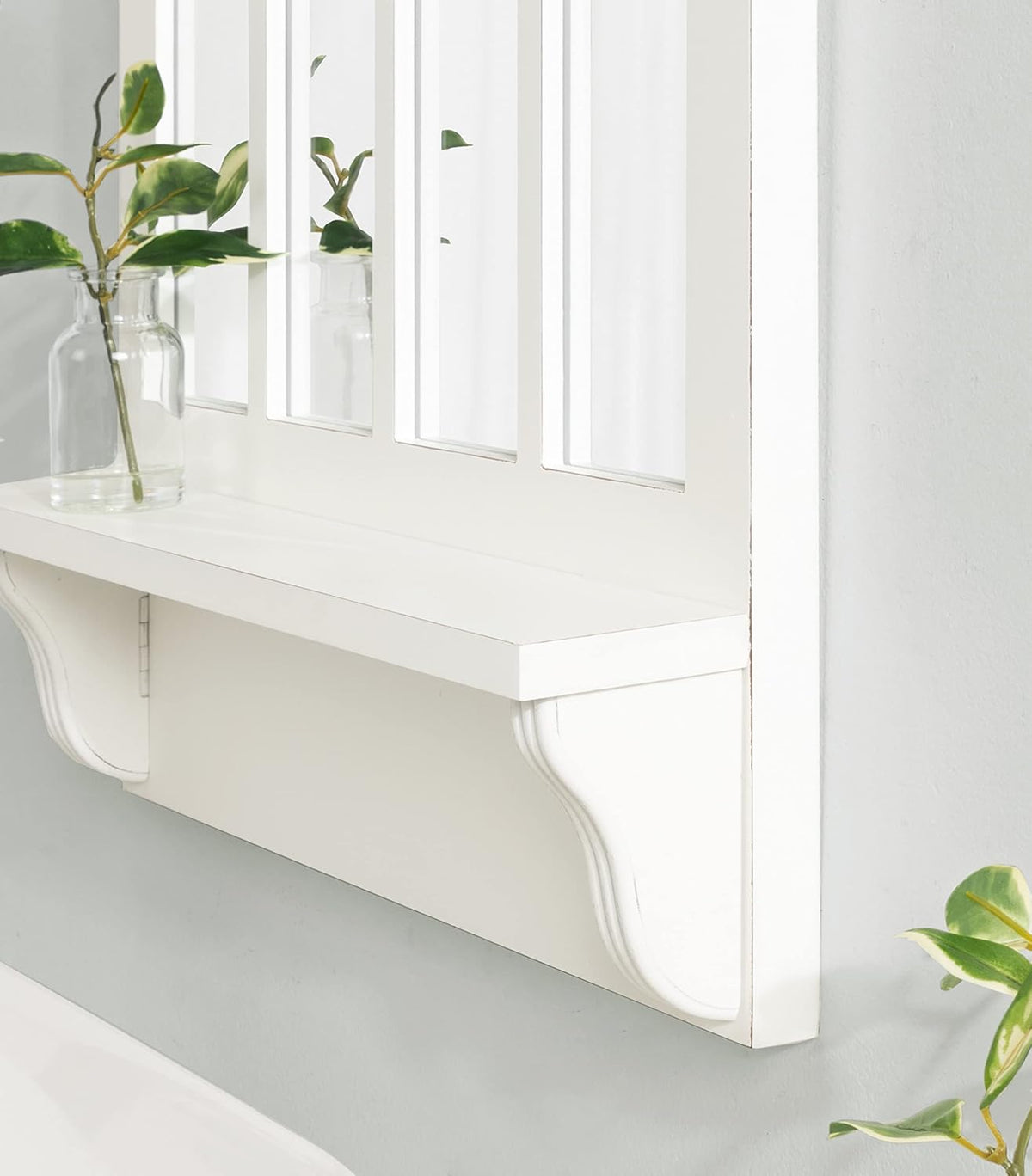 Traditional Arched Mirror with Shelf, 21 x 36, White E5386