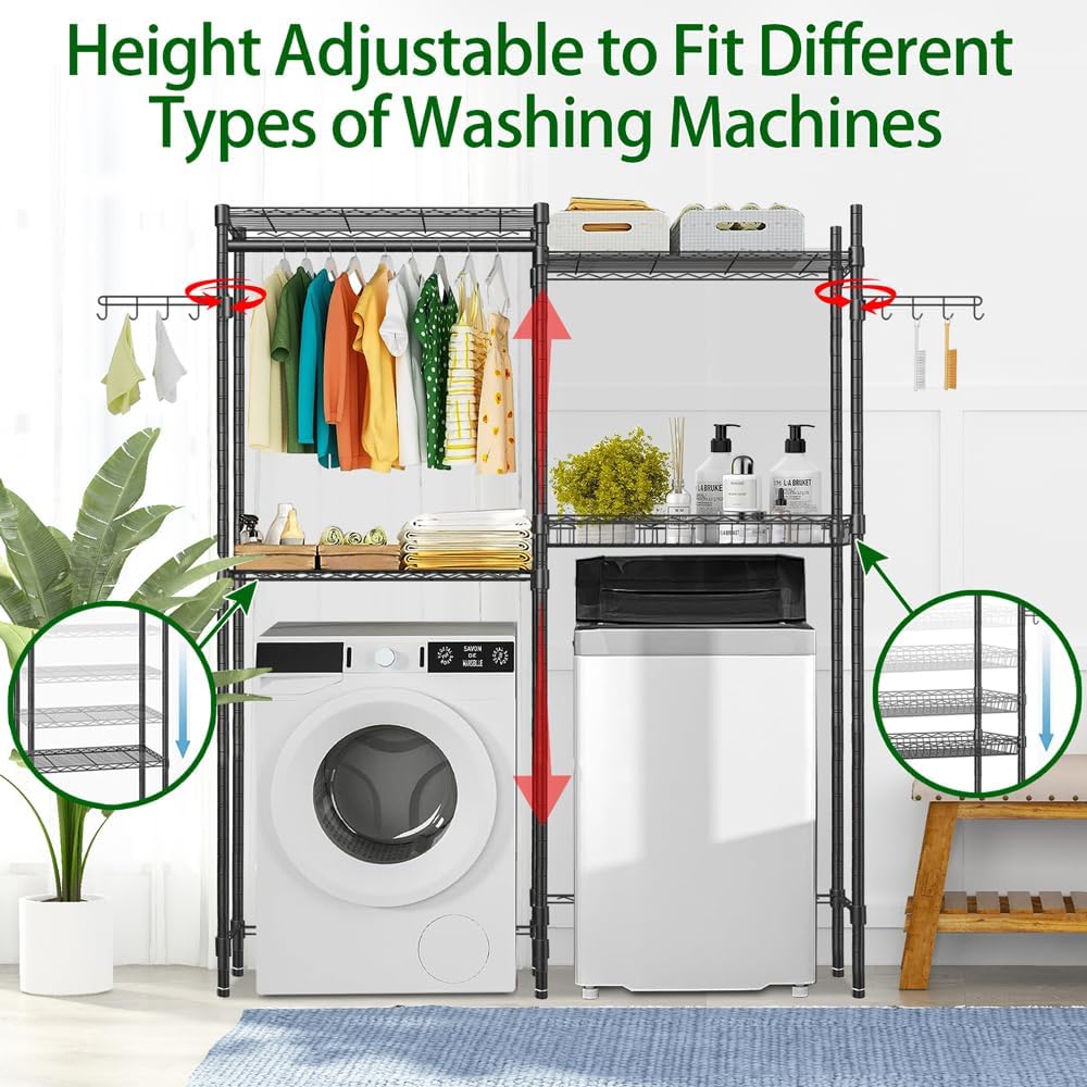 Black 4 Tier Clothes Drying Rack with Adjustable Shelves R48587
