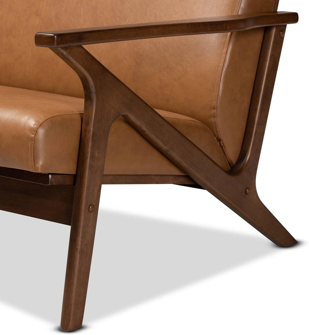Walnut Brown Wood and Tan Faux Leather Loveseat P81556