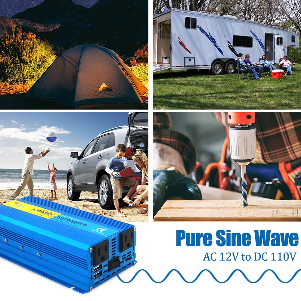 1000 Watts 2000 Watts Pure Sine Wave Power Inverter DC 12V to AC 110V 120V C44423