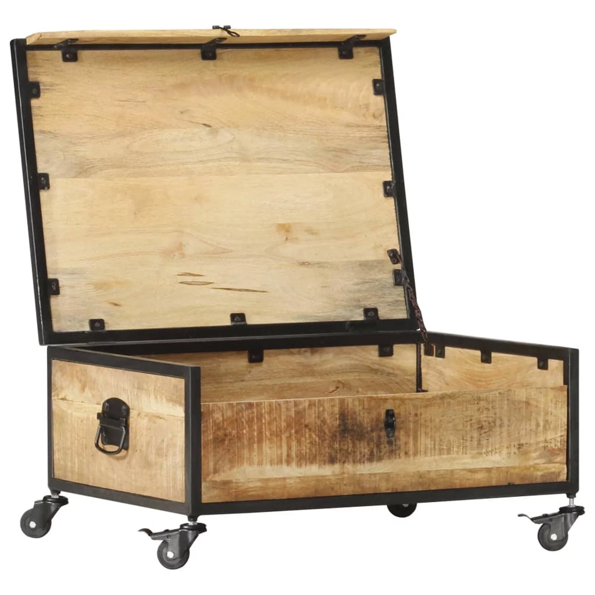 Mango Wood Coffee Table with Flip-up Door and 4 Rolling Wheels W60414