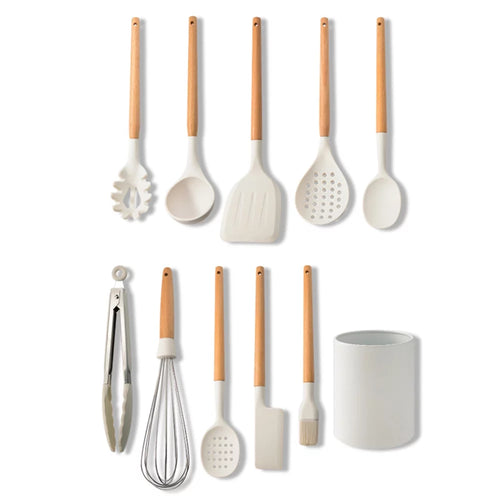 10 PCS Silicone Utensil Set Wooden Handle E311135