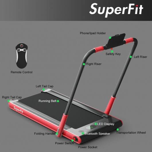 2-in-1 Folding Treadmill with Bluetooth Speaker LED Display Red D3845
