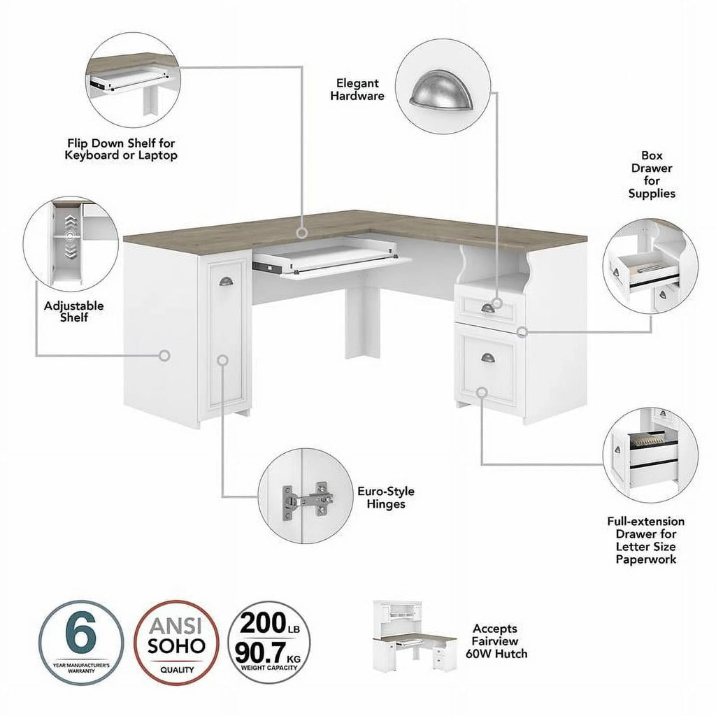 60W L Desk with Hutch D96194