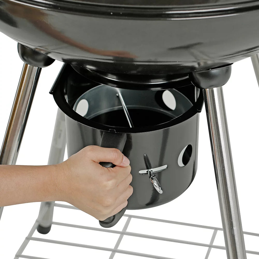 22" Round Portable Charcoal Kettle Grill With 2 Wheels, Black M5590
