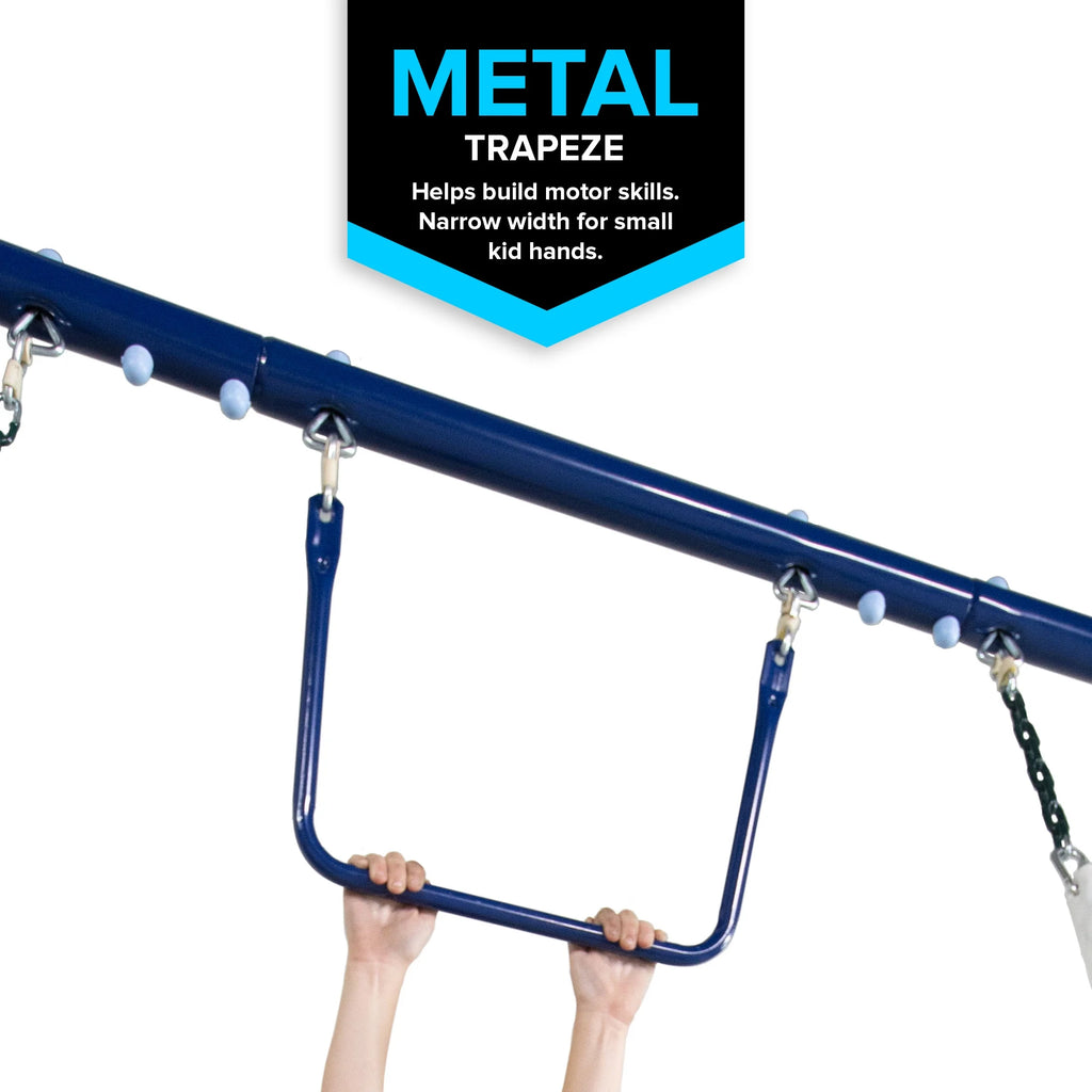 Metal Swing Set with Trapeze, Teeter-Totter, and 6' Double Wall Slide K9844