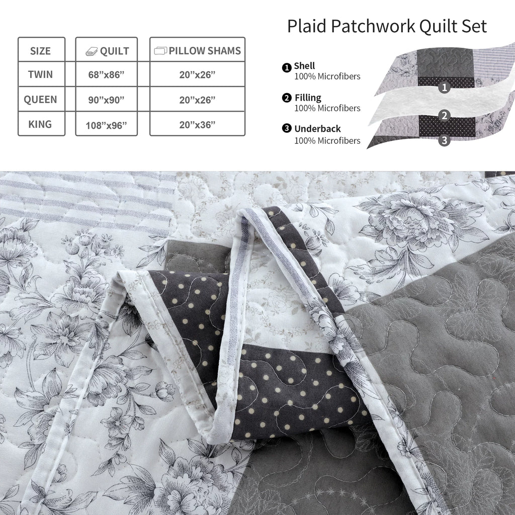 Queen/Full Size Floral Patchwork Quilt Microfiber Bedspread C472281