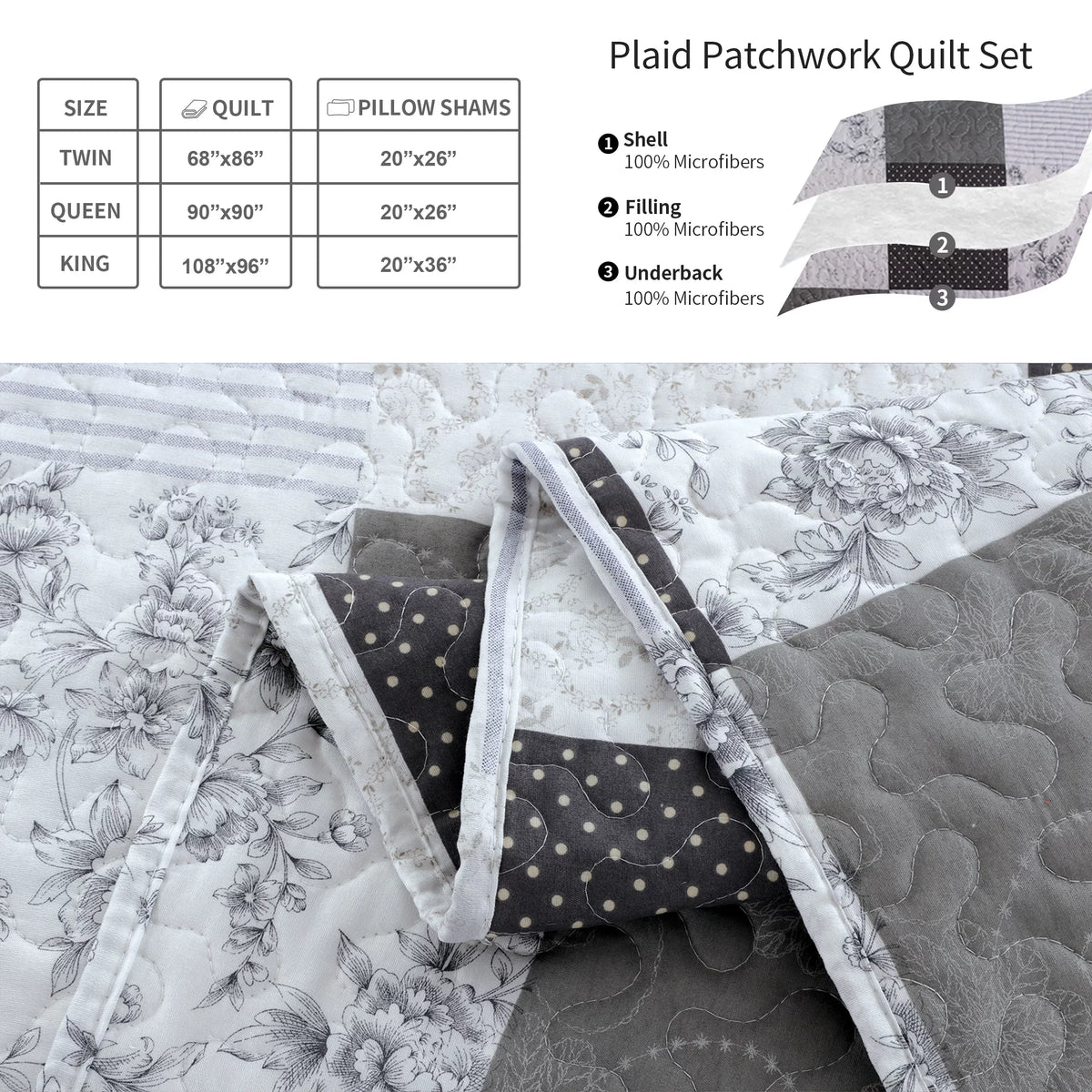 Queen/Full Size Floral Patchwork Quilt Microfiber Bedspread C472281
