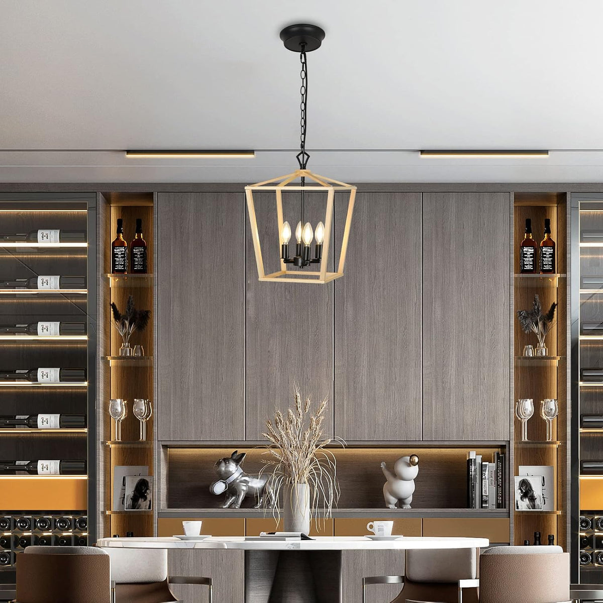 Wooden Lantern Pendant Lighting Ceiling Light Fixture M469