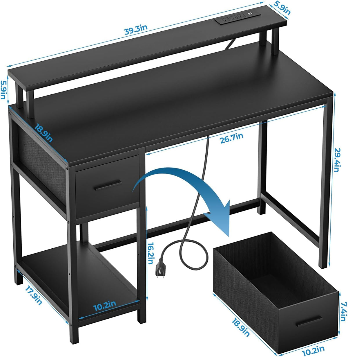 Black Folding Desk with Monitor Stand Z533