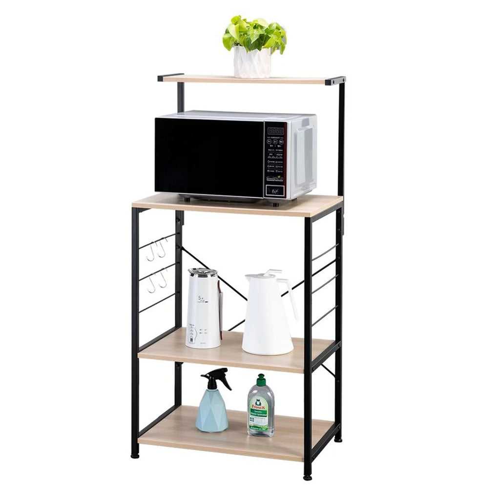 4 Tier Oak Baker's Rack with 4 Hooks D40155