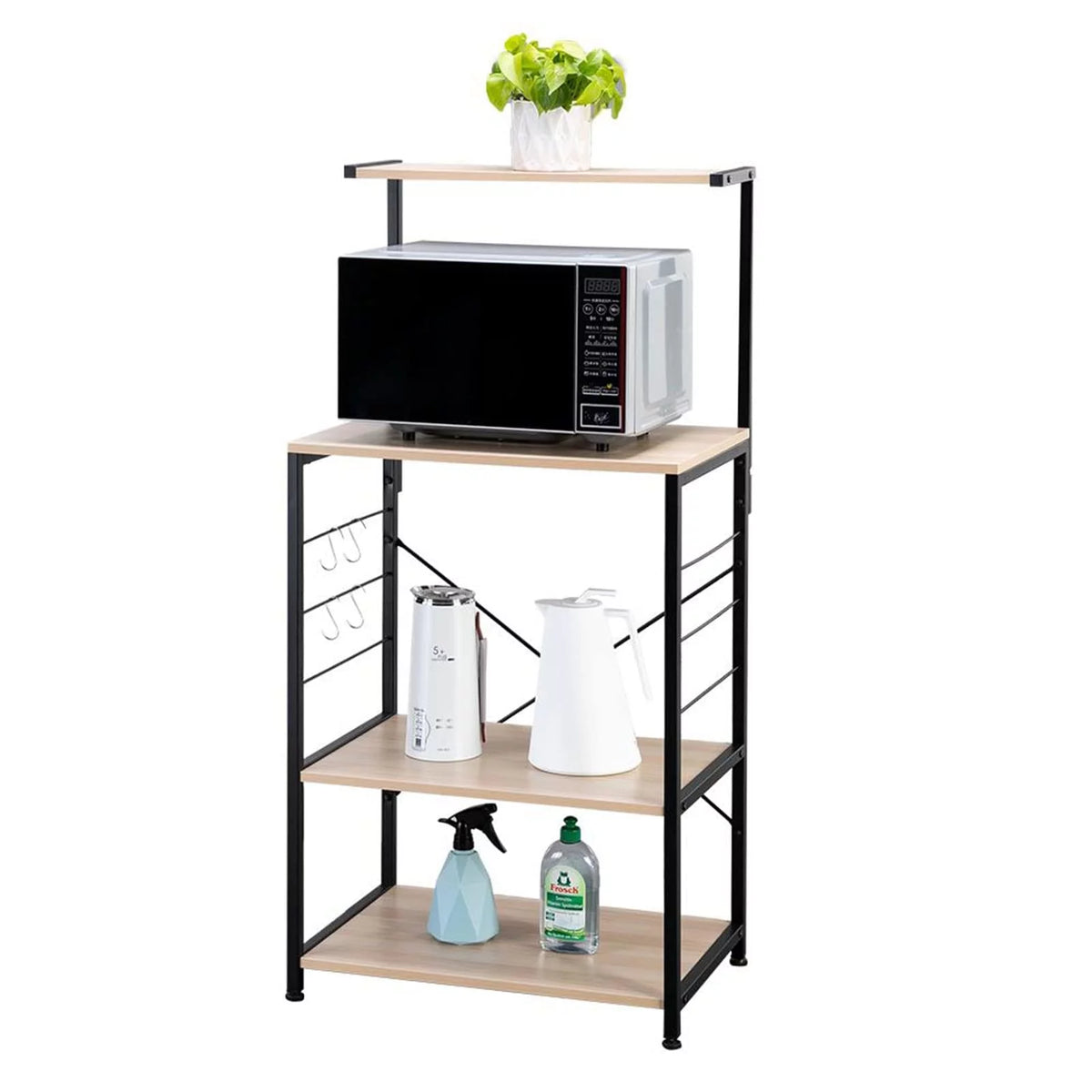 4 Tier Oak Baker's Rack with 4 Hooks D40155