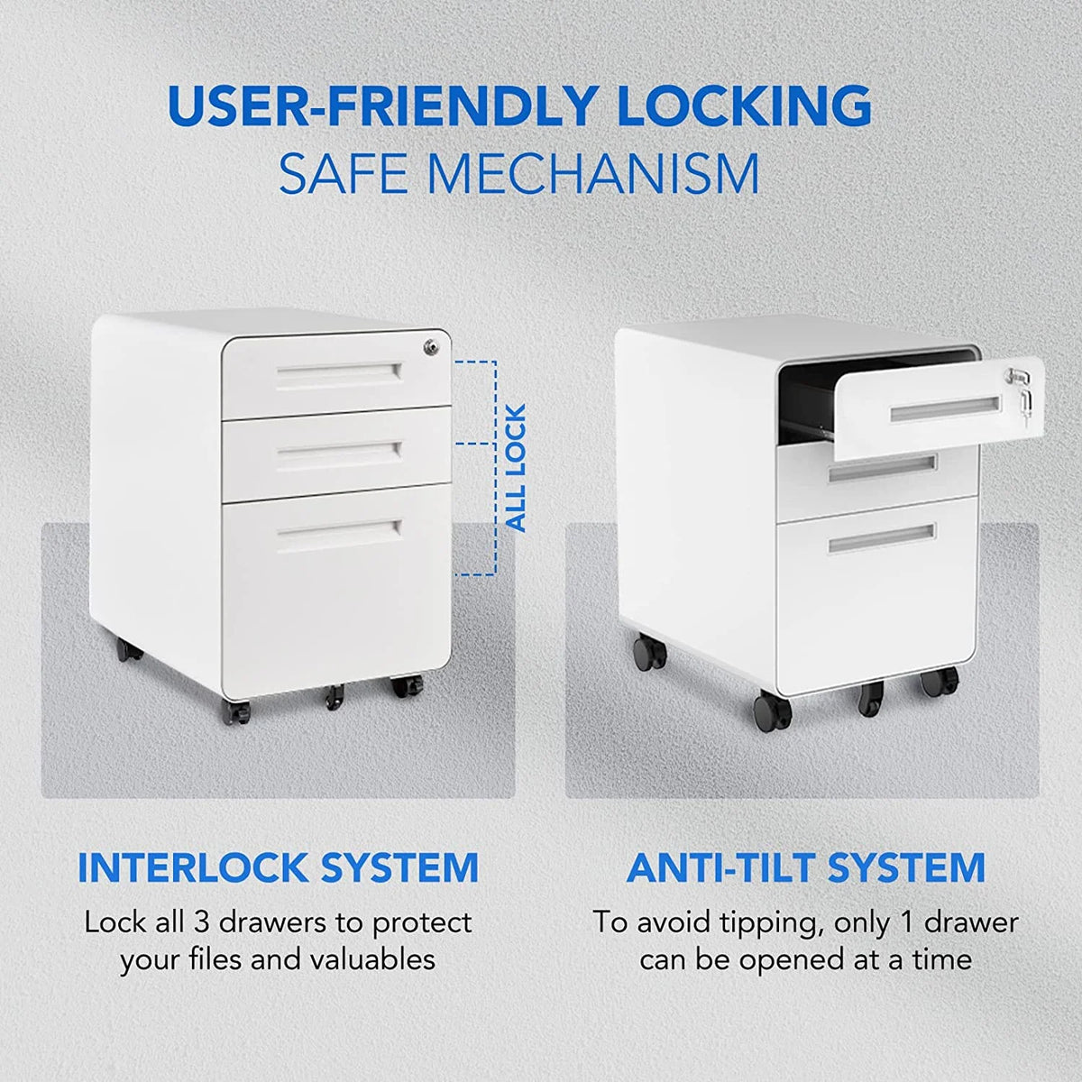 White 3 Drawer Metal File Cabinet with Lock S78348