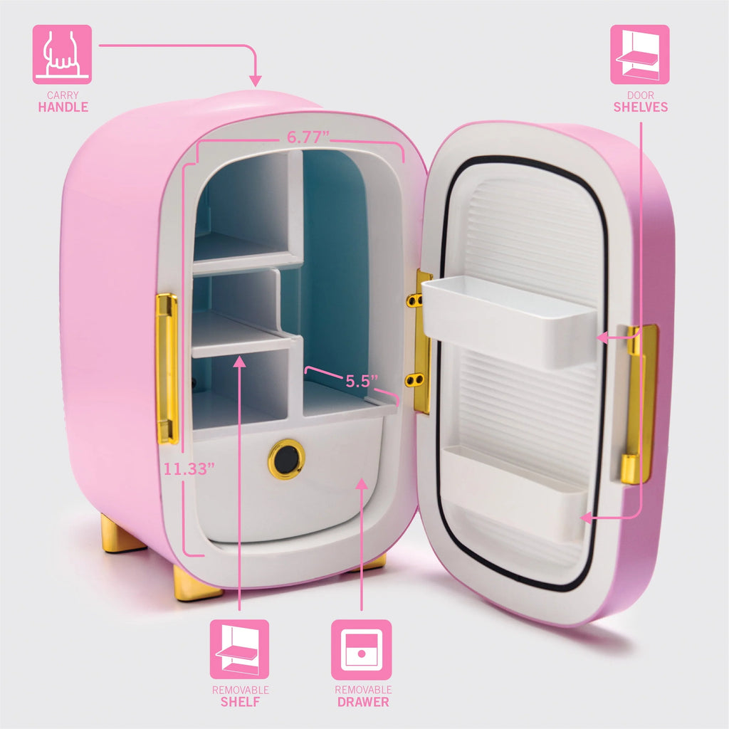 Pink Mini Fridge 7L with Light Up Mirror H88460