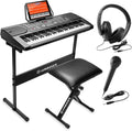 61-Key Portable Electronic Keyboard Piano with Stand, Stool, Headphones, Microphone & Sticker Sheet Y8101