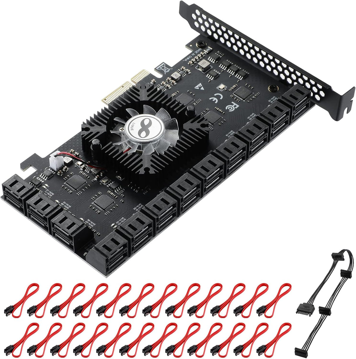 24 Port PCIe SATA 3.0 Card with SATA Cables and Power Splitter Cable R256758