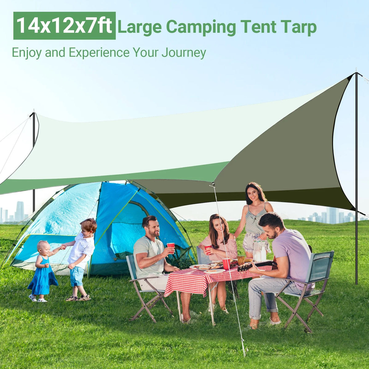 12 x 14ft Waterproof Camping Tent Tarp with 2 Poles K19018