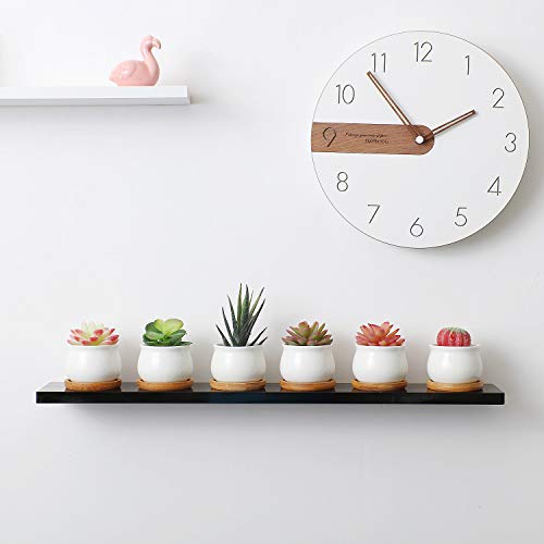 White Ceramic Mini Succulent Pots with Bamboo Trays Set of 6 Q783