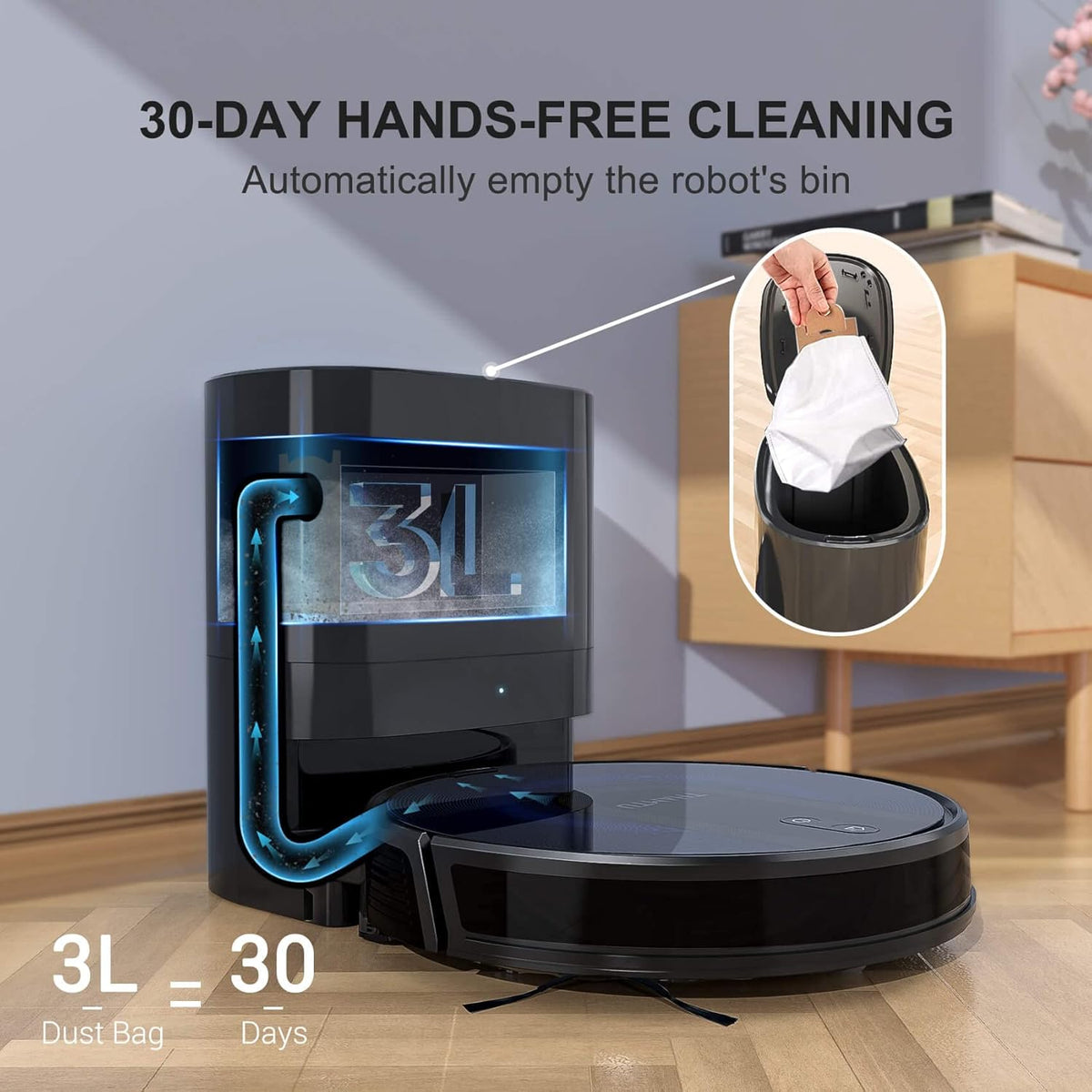 Robot Vacuum and Mop Cleaner with Auto Dirt Disposal, 3200Pa Suction T32269