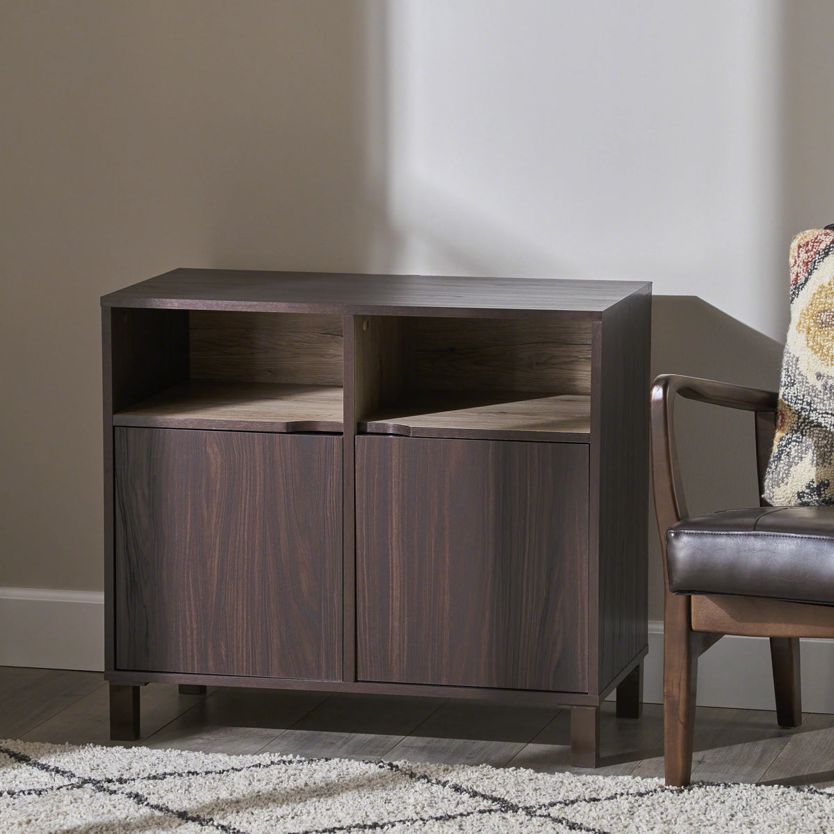 Brown 2-Shelf Faux Wood Cabinet Q581398