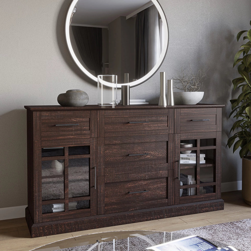 Espresso Sideboard Buffet Console Table with Drawers and Adjustable Shelves X13710