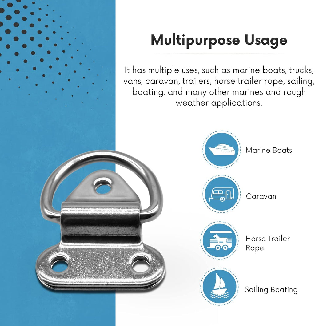 Stainless-Steel D-Shape Folding Pad Eye for Boat Yacht Motorboat Van Caravan Trailers Truck Marine Grade (2 Inches ×2-1/4 Inches) (2 PCS) A20022