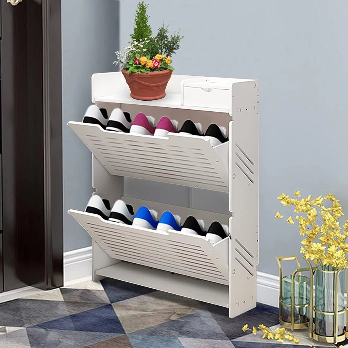 White 2 Tier Shoe Cabinet P357218