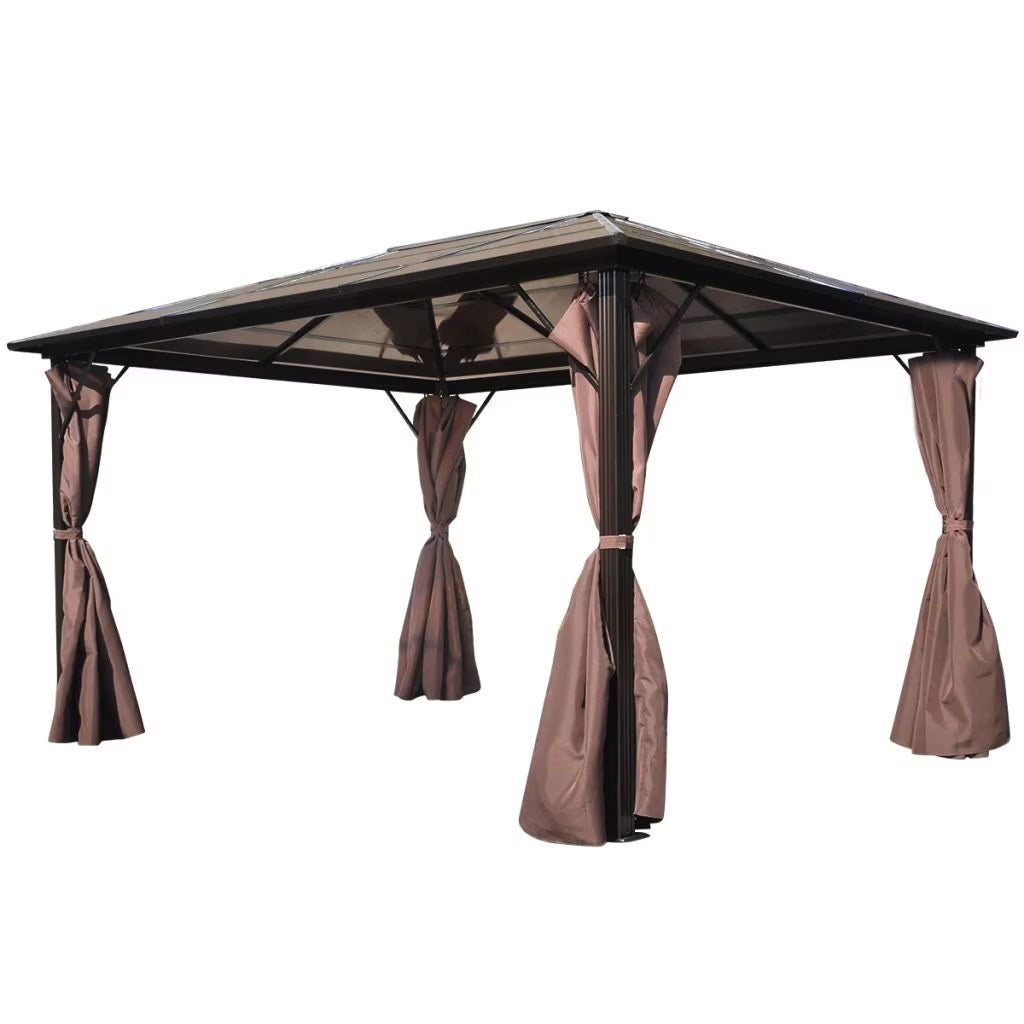 Gazebo with Curtain Sunshade Shelter Hook, Loop Fastener Sunlight Brown Aluminum 13' x 10' x 8' M76571
