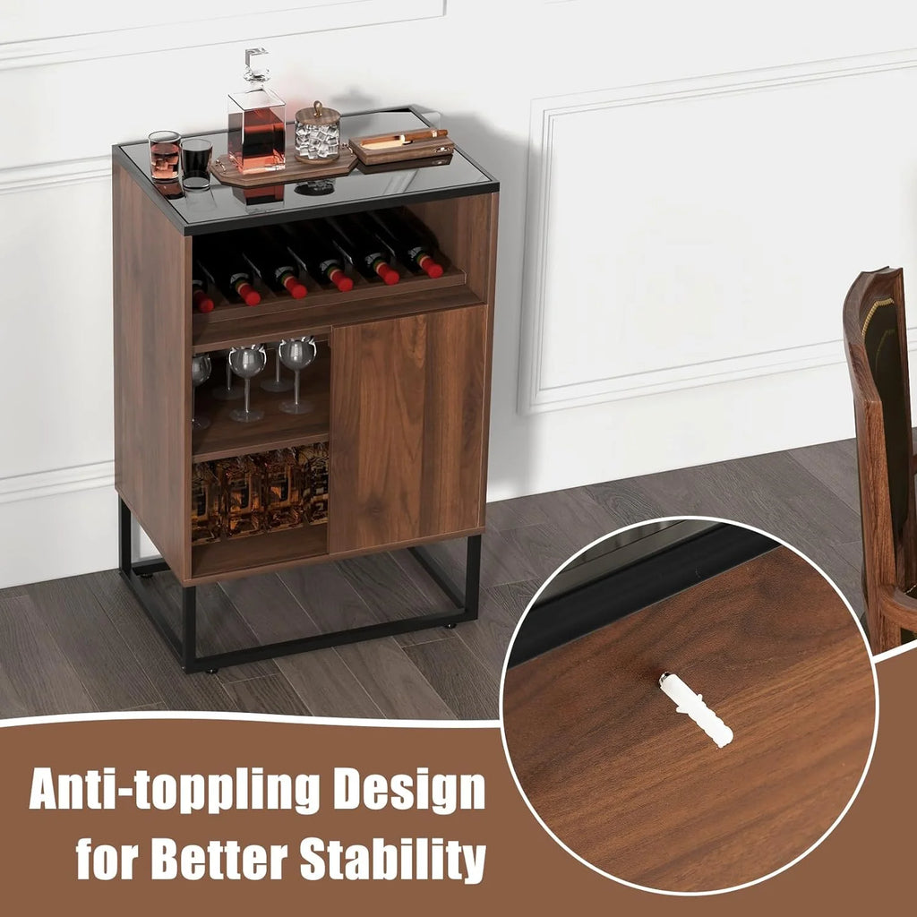 Wine Cabinet Sideboard Buffet with Tempered Glass Top Sliding Door P9760