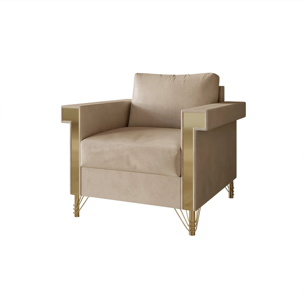 Beige Velvet Upholstered Armchair Y624